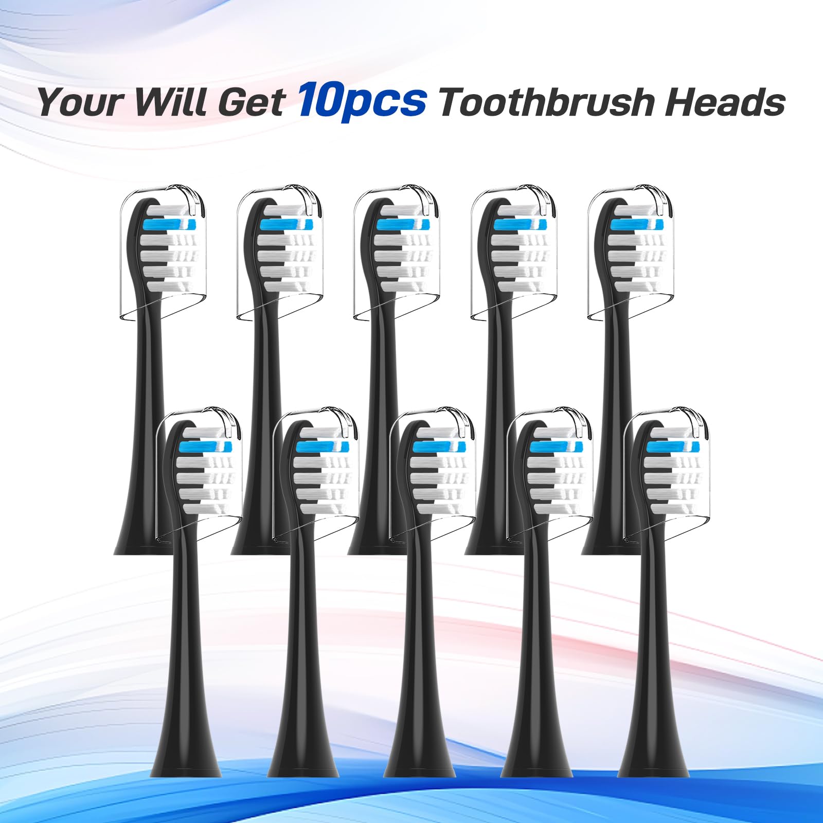 Cabezales de repuesto para cepillo de dientes eléctrico TAO Clean, negro, paquete de 10