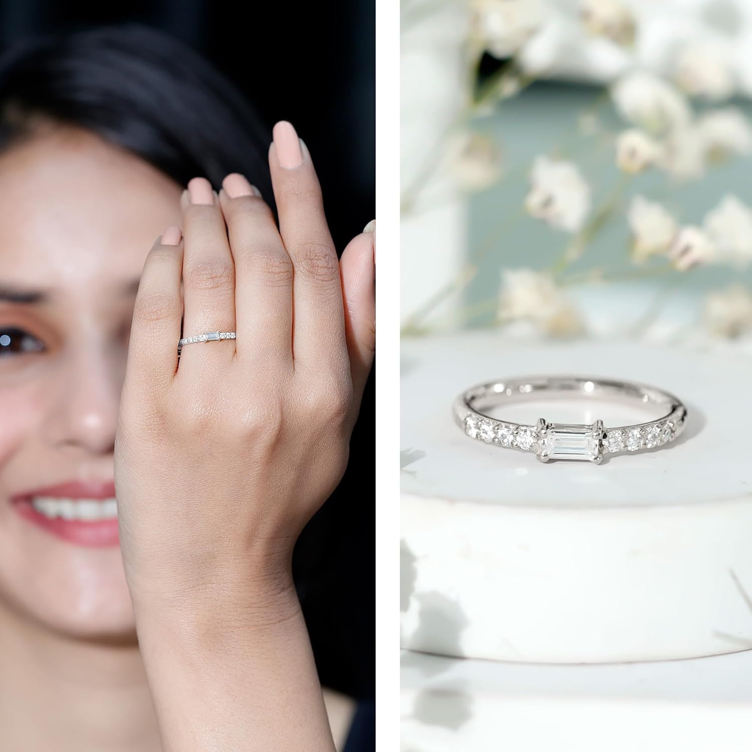 Certified Moissanite Promise Ring for Women, D- Vs1 Quality, Moissanite Stackable Ring - Ideal For Gift