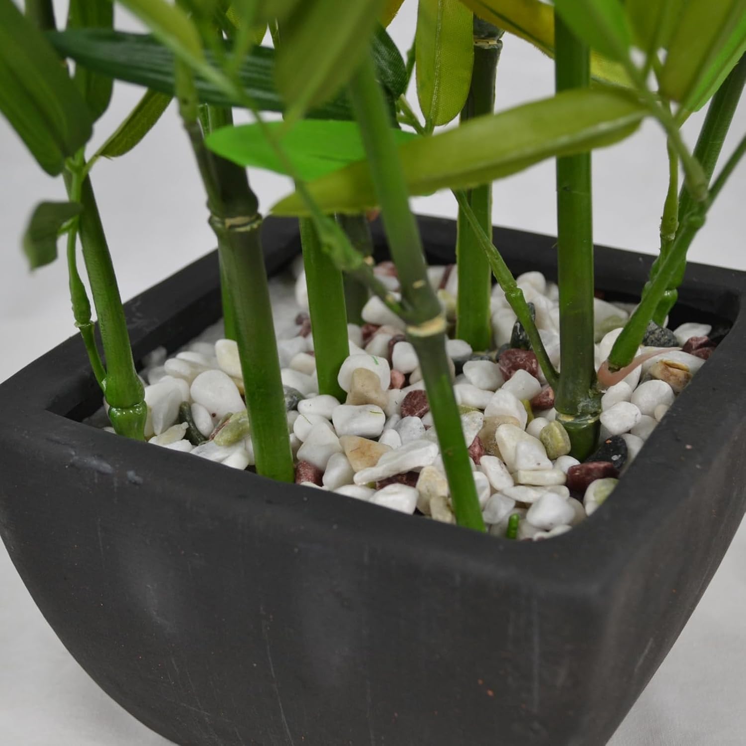Westcharm 18 inch Faux Bamboo Plant - Lush Artificial Bamboo in Black Polyresin Pot with Decorative River Stones for Home Office Kitchen Living Room Countertop Mantel