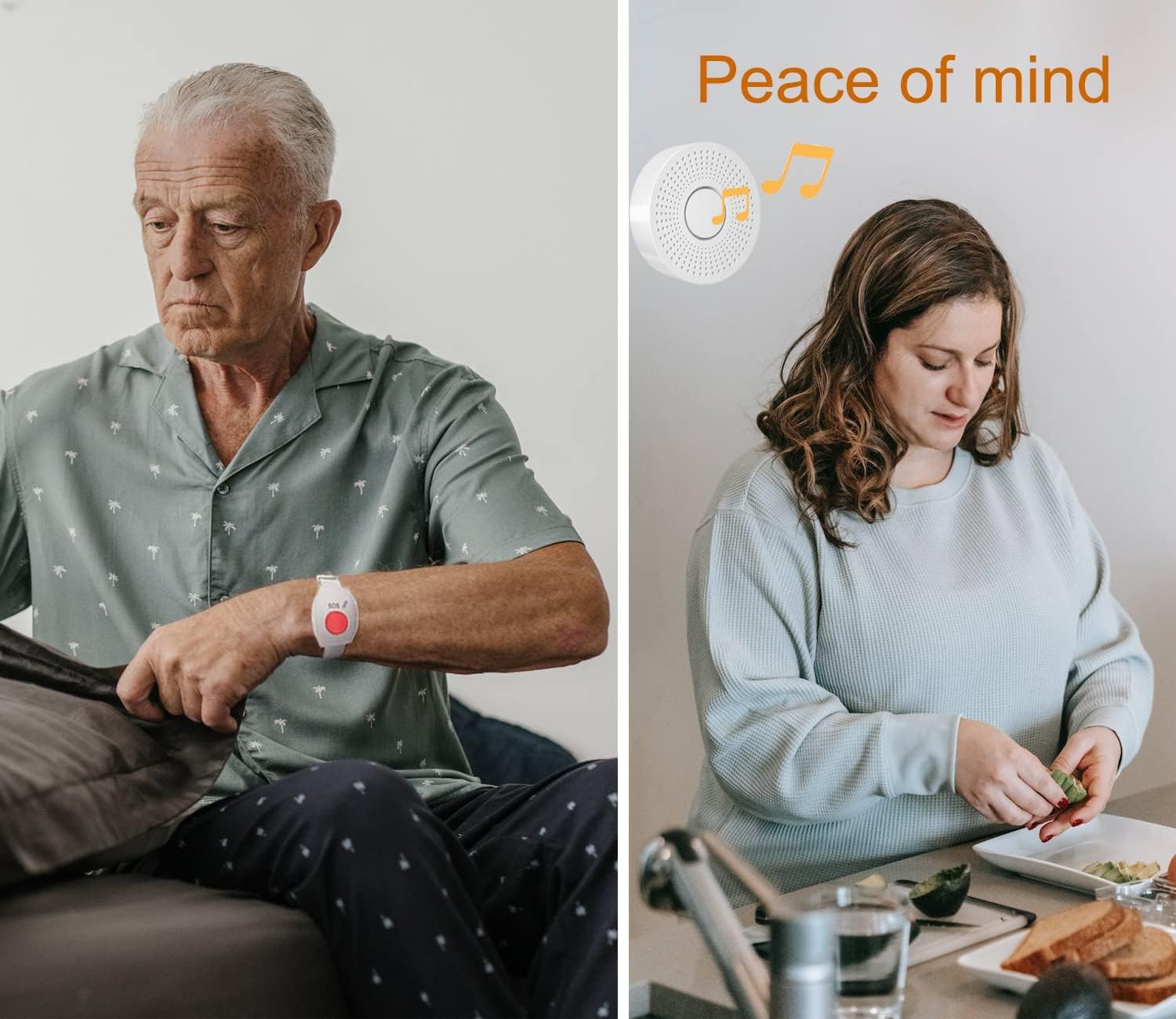 WiFi Alarm for Elderly/Patient/Disabilities, Personal Help Alert Panic Button Caregiver Pager System 1 Recever 1 Bracelet Call Button - Image 4
