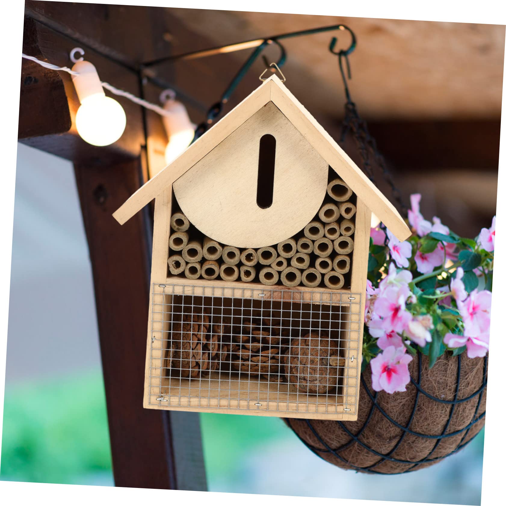BESPORTBLE Casa Api Sospesa in Legno per Giardino Casetta Insetti Ecologica per Bachi, Farfalle e Gancio