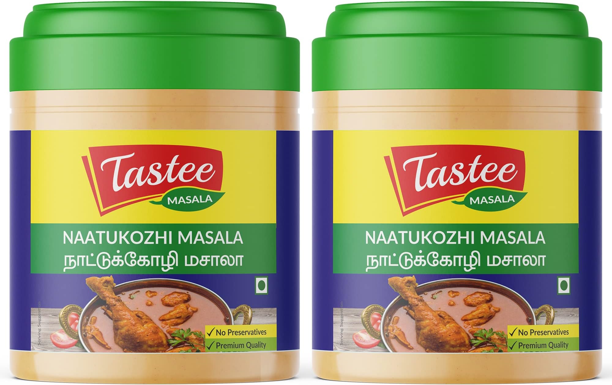 Tastee Masala Kongunadu Nattukozhi Masala Powder 400 gm (200 g x 2 Jars) - No Preservatives, No Added Colours