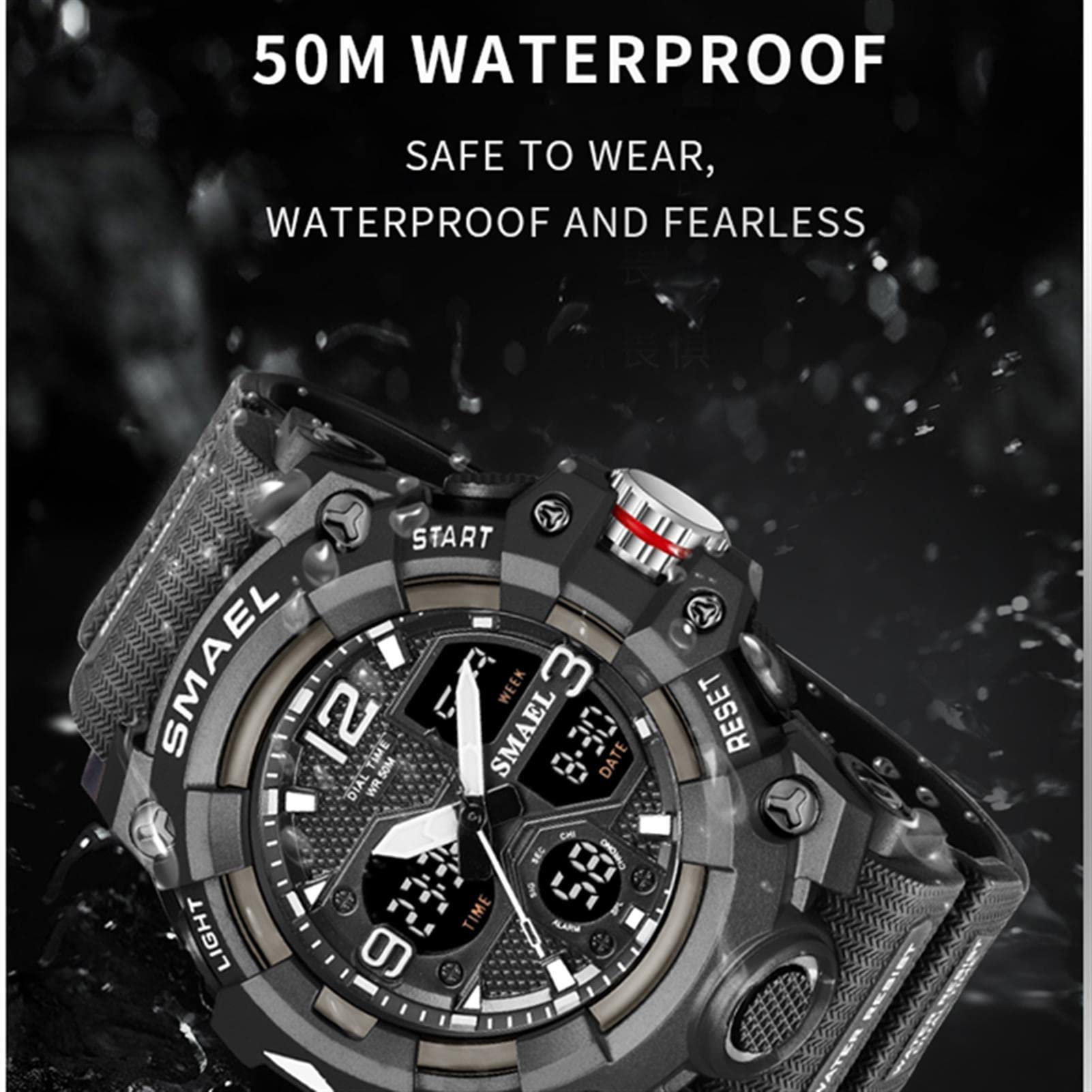 Montre Homme Numérique Analogique Sport Grand Visage Montres Homme Militaire Chronomètre 50M Etanche Multifonctionnel Montre