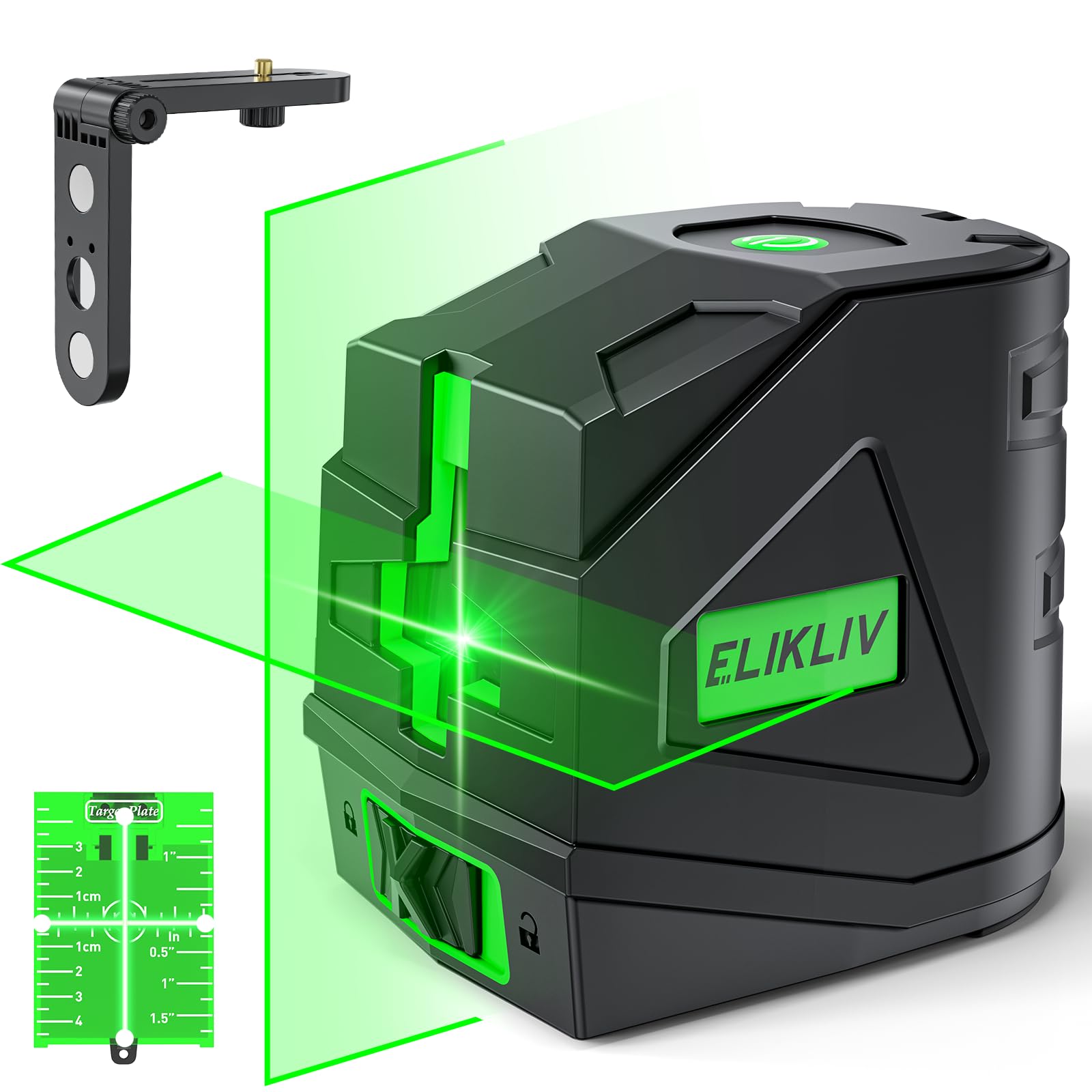 Laser Level Self-Leveling, Elikliv 197 FT Green Cross Line Laser Tool, Pulse Mode, 4 Brightness Adjustment, Ideal for Construction and DIY Projects, IP54 Waterproof (Green)
