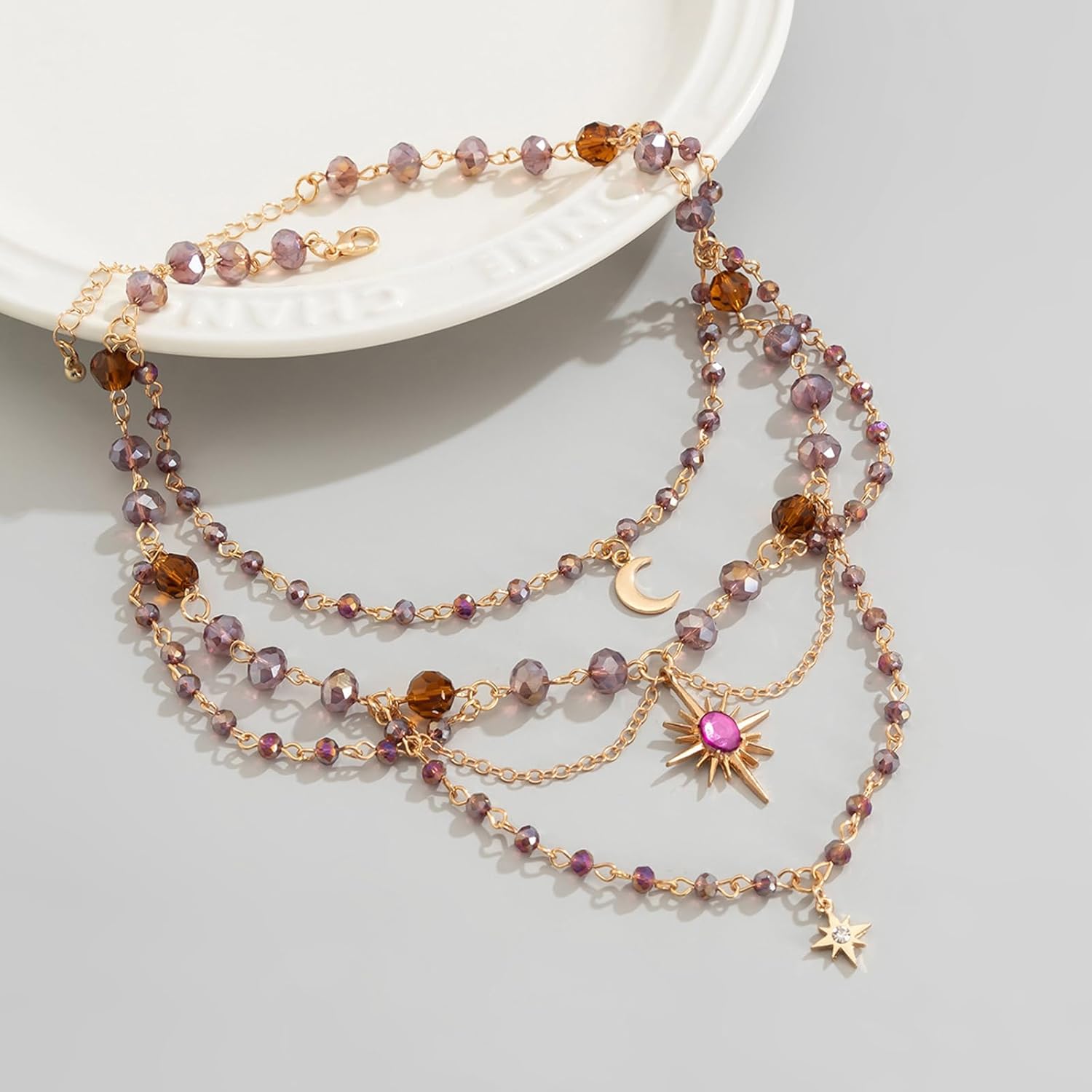 Renaissance Necklace for Women Layered Moon Star Fairy Necklace Crystal Sun and Moon Choker Necklace Fairy Cosplay Jewelry - Image 5
