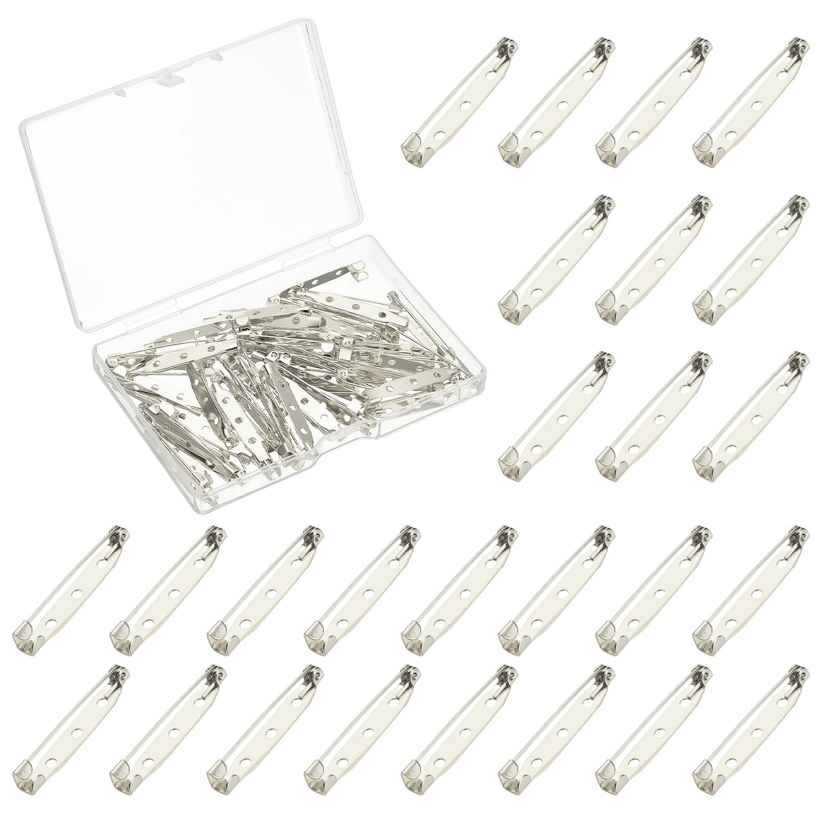 YELARXI Brooch Pin Backs, Brooch Clasp Badge Pins, Bar Reliable Metal Button Locking Safety Clasp- Fitting for (Sewing - DIY Craft - Wedding - Name Tags) 35 mm & 50 Pack & Silver
