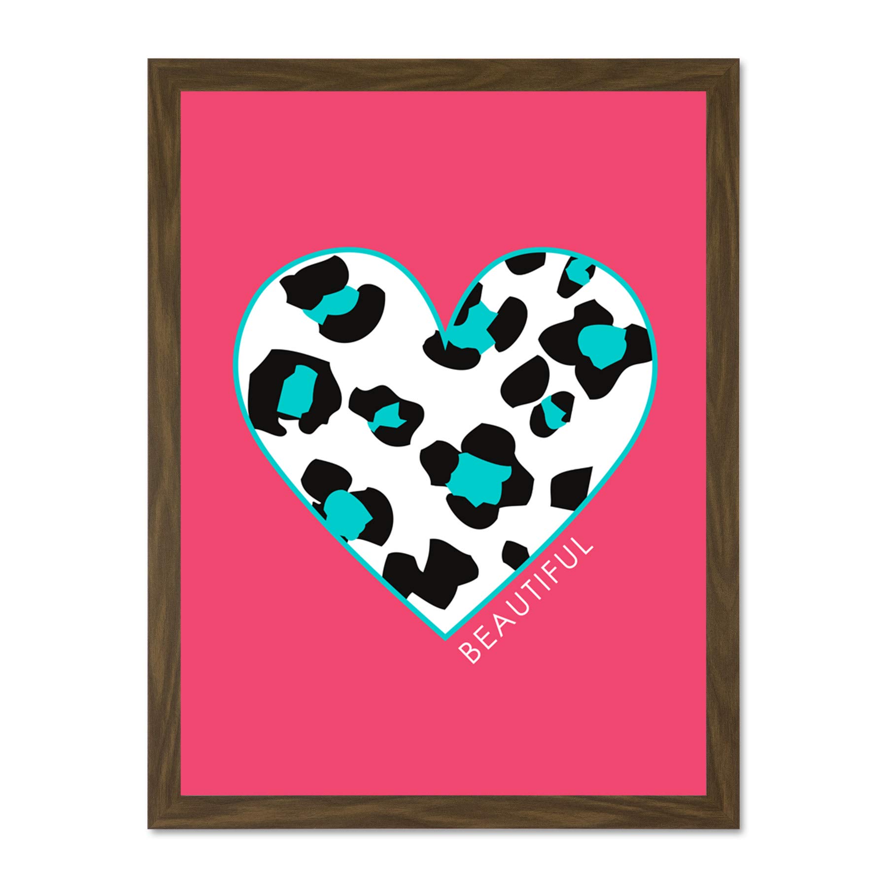 Wee Blue Coo Pink Teal Leopard Beautiful Large Framed Art Print Wall Poster 18x24 inch