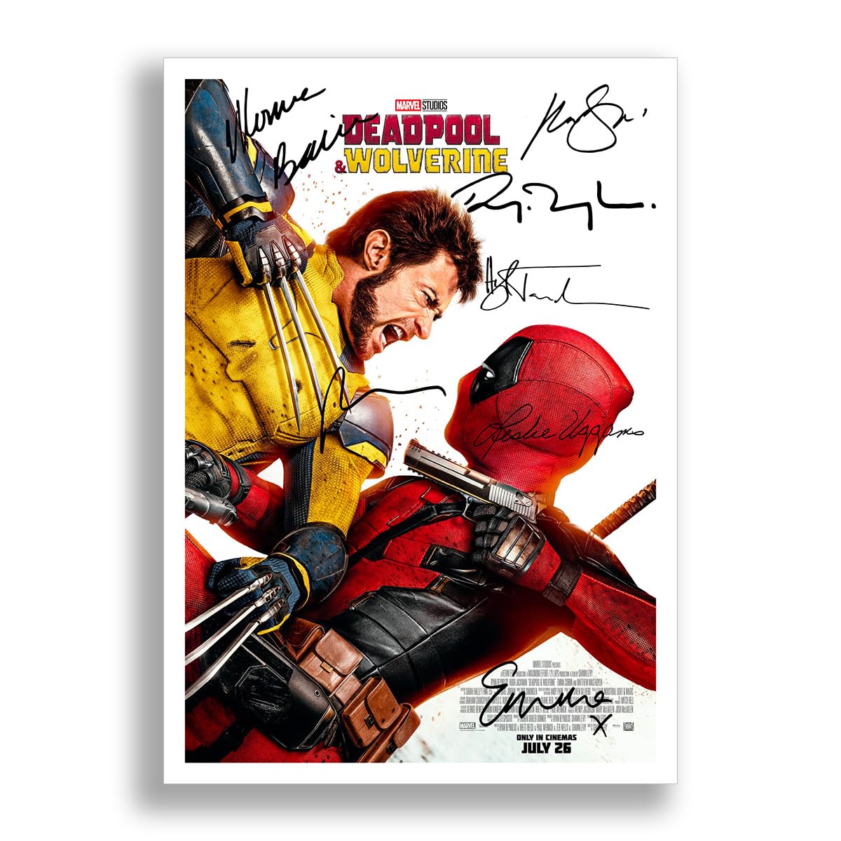 Mounted Gifts Trading A3 Poster Only Deadpool & Wolverine Cast Signed Autograph Poster Photo Print Framed Memorabilia Gift Movie Film 2024 Ryan Reynolds Hugh Jackman (A3 Poster Only)