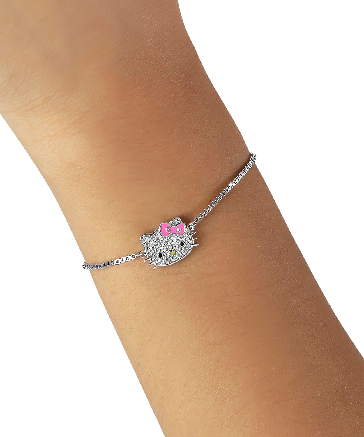 Hello Kitty Sanrio Women’s Bracelets - Silver Flash-Plated Jewelry with Heart Pendants and Zirconia Accents - Image 2