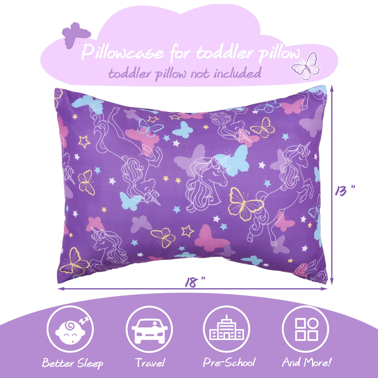 UOMNY Toddler Pillowcases for Girls 13X18 12x16 14x19 Butterfly Baby Pillow Case 2 Pack Small Pillow Covers for Travel Pillow Purple White - Image 4