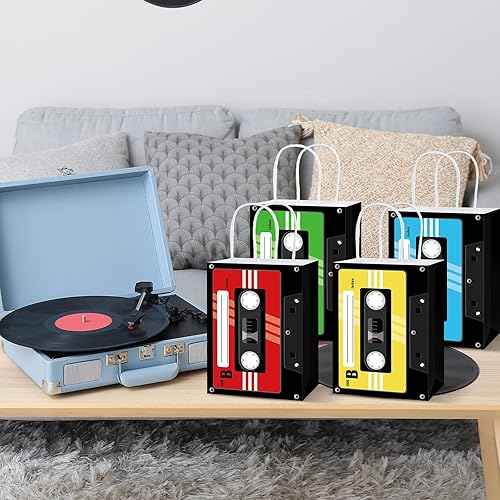 Miniatura 4 de 12 bolsas de regalo de papel con cinta de cassette de los años 70, 80, 90, suministros de fiesta temática retro, bolsas de regalo de papel retro,