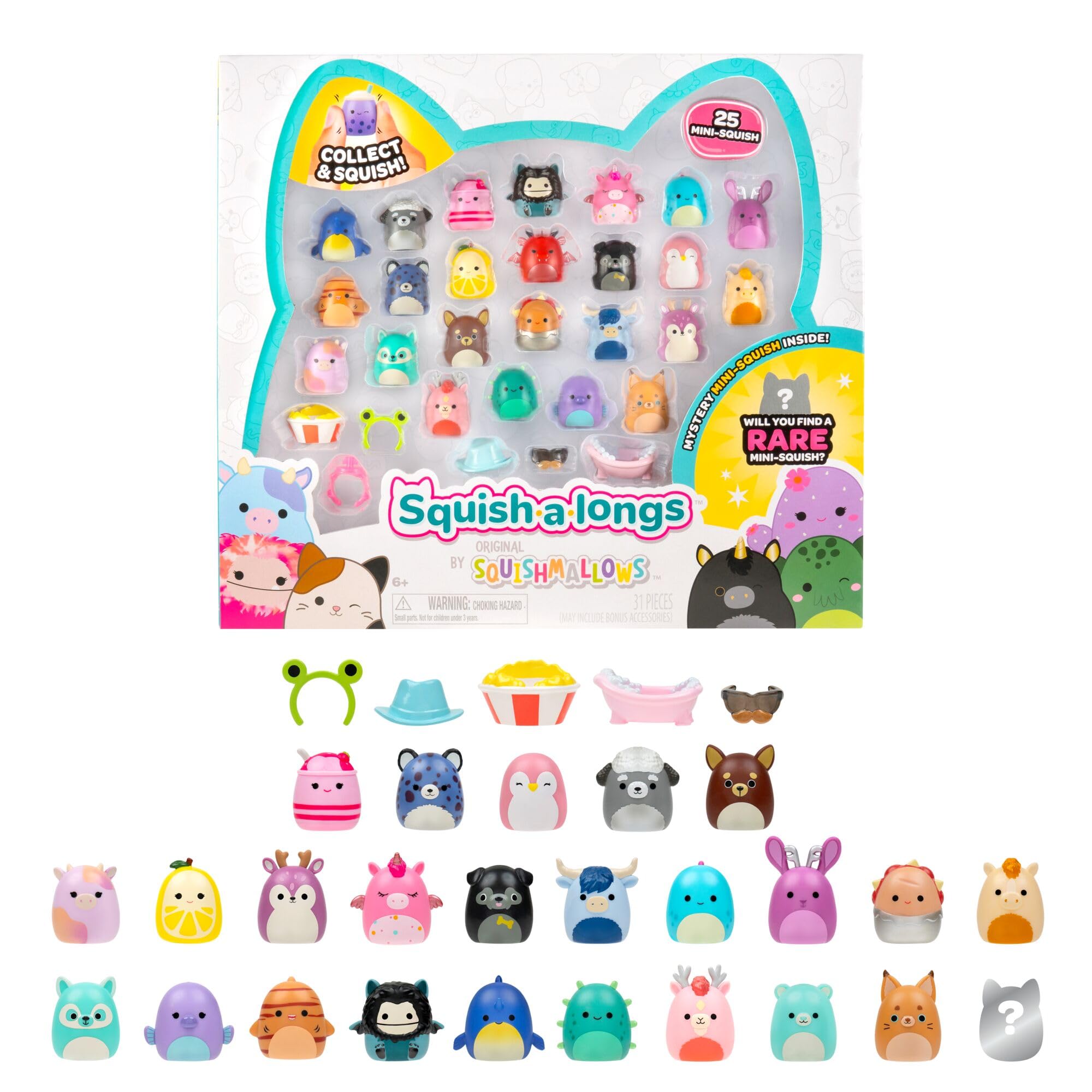 Squish-a-longs Mini-Squish 25-Pack (Wave 5, Style 1) - (25) 1" Mini-Squish, 5 Accessories, 1 Ring, * Collectors Guide - Collect Trade & Play