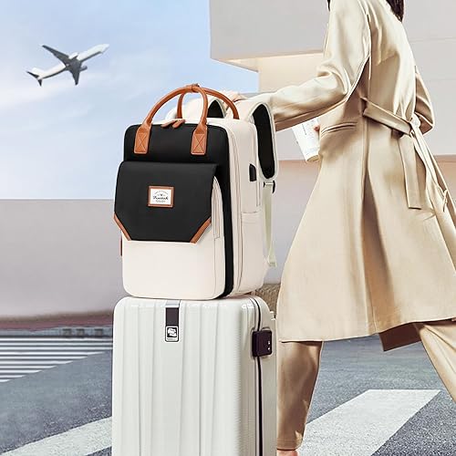 Miniatura 7 de Mochila de viaje grande para mujer, 40L, mochila de equipaje personal, mochila casual, negro, beige (Black-Beige), Mochilas de viaje