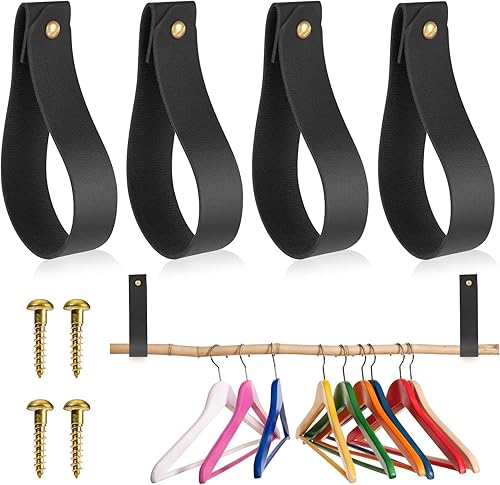 Cordón de gancho de cuero, 4 correas para colgar en la pared, gancho para toallas, soporte para barra de cortina para baño, cocina, dormitorio,