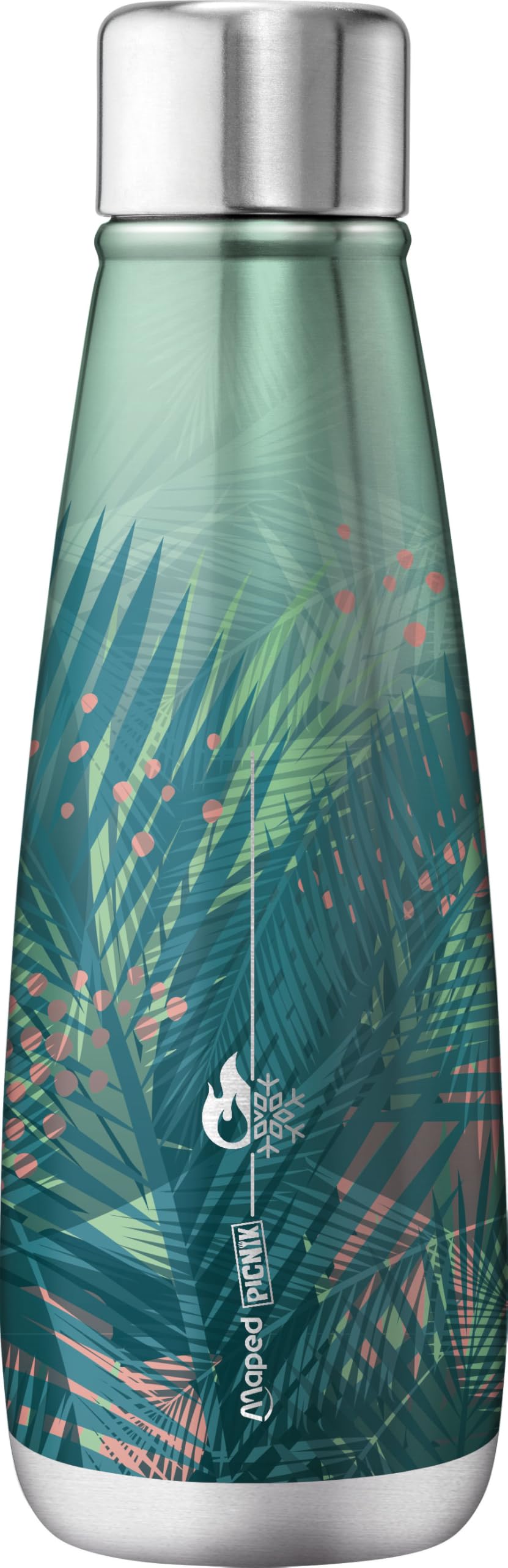 MAPED Picnik Insulated Stainless Steel Water Bottle, Leakproof Bottle, Double Walled, Cold and Hot Storage, Tropical Decoration, 500ml, Green, Tropic