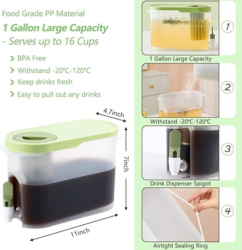 Miniatura 2 de PARBEE Cafetera fría de 1 galón, cafetera helada con filtro de malla de acero inoxidable ultrafino y espiga, jarra de infusión fría e infusor de té,