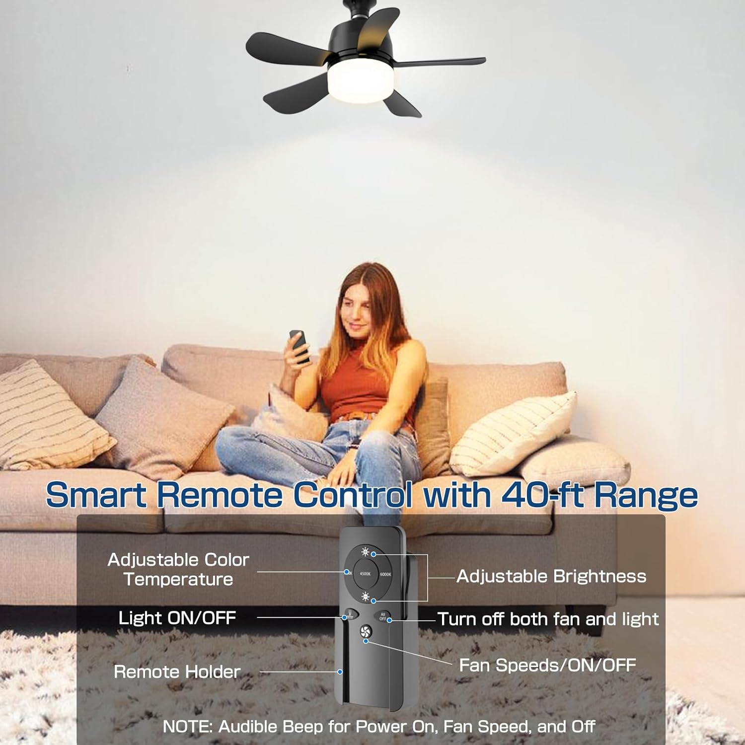 Socket Ceiling Fans with Lights and Remote- Socket Fan light with Dimmable Led Light Bulb, 3 Colors 3000K-6000K, 1000 Lumens, E26 Screw in Small Ceiling Fan for Bedroom Living Room Kitchen Garage