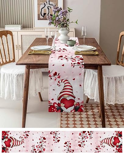 Miniatura 10 de Juego de 6 manteles individuales de San Valentín con diseño de gnomo, diseño de corazón de amor rojo, lavable, romántico, para comedor, cocina,