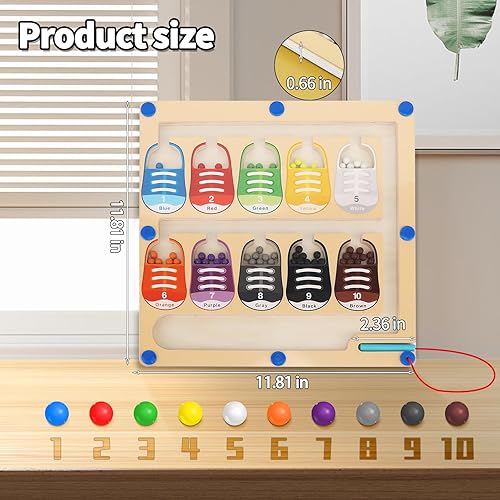 Miniatura 6 de Laberinto magnético de colores y números tablero magnético de rompecabezas de conteo de colores, juguetes de aprendizaje para niños pequeños,