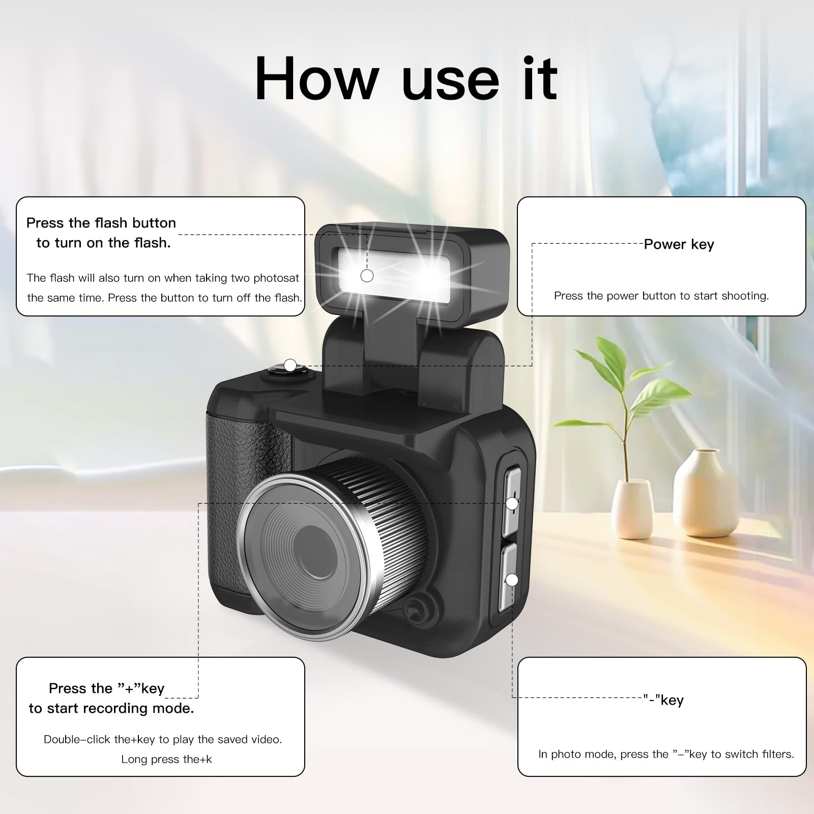 Mini Fotocamera Digitale Compatta 1080P, Mini Fotocamera Portachiavi con Schermo 1.4" e Luce LED, macchina fotografica vintage per Viaggi, Vlogging e Regalo di Laurea (Scheda SD 32GB Inclusa)