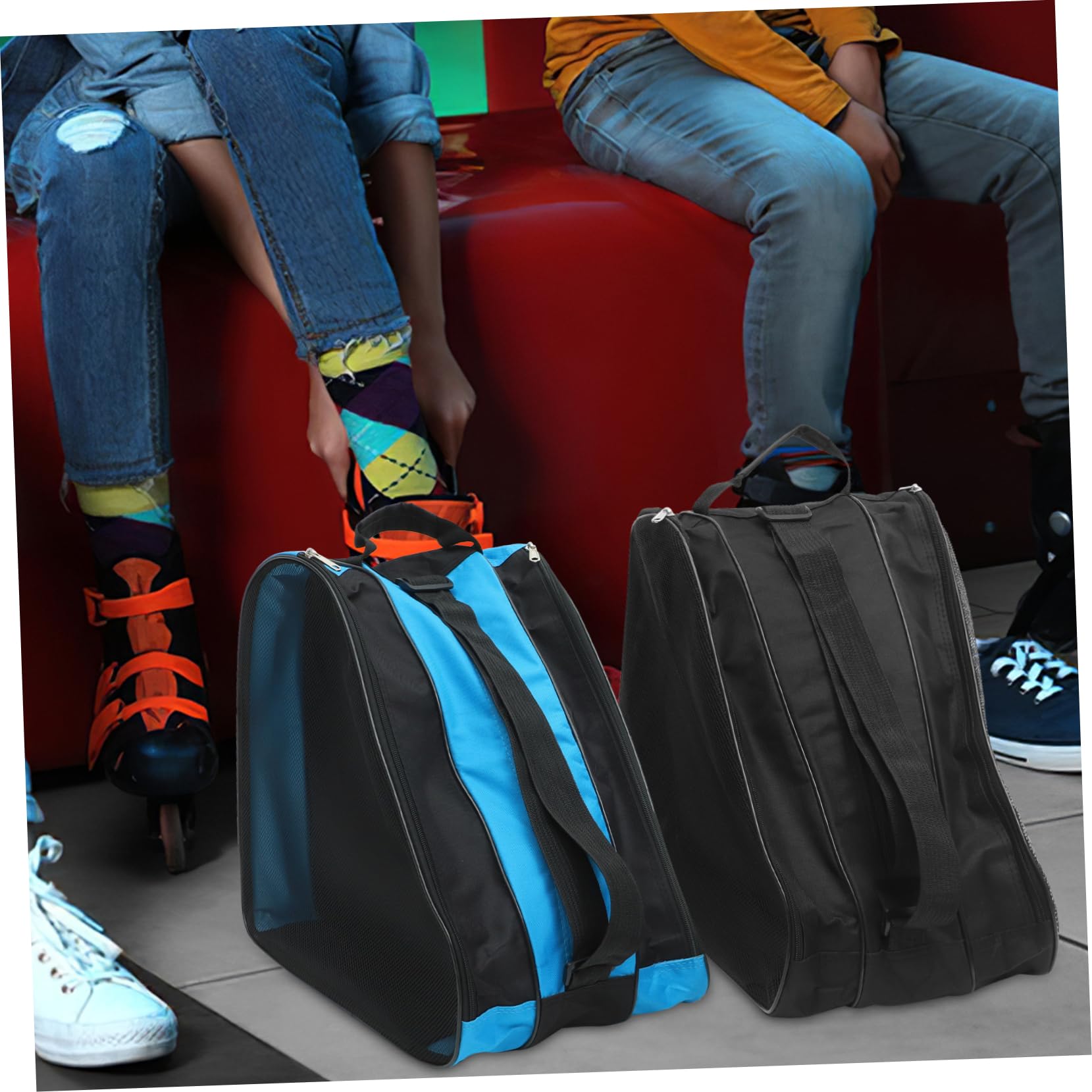 Borsa Porta Pattini a Rotelle da Ghiaccio 2 Pezzi Cerniera Oxford Resistente, Design Multistrato per Skate e Scarpe, Tracolla Pratica per Sport Outdoor e Trasporto Pattinaggio