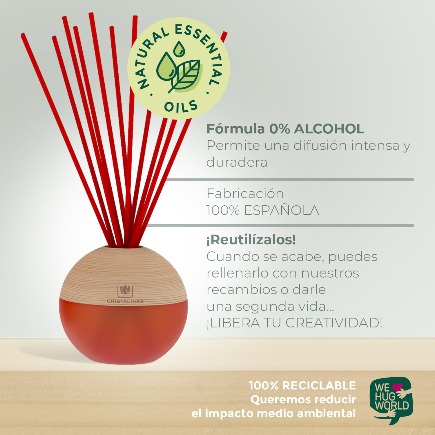 CRISTALINAS | Pack 2 Ambientador Mikado Esfera Premium | Aroma Geranio | 100% Puro | Larga Duración 16 Semanas | Set 2x180ml | 0% Alcohol