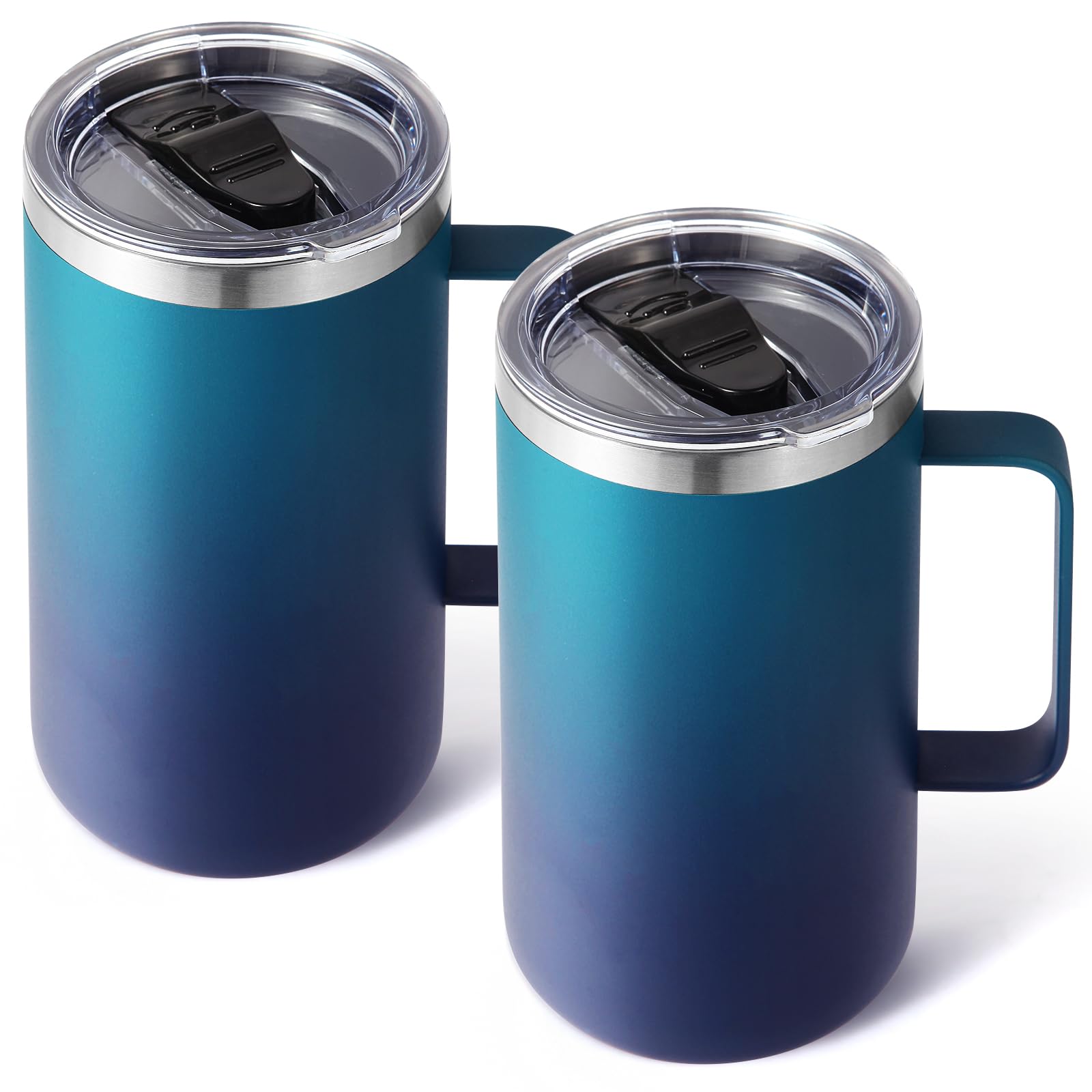 Volhoply 650ml (22oz) Insulated Coffee Mug with Lid and Straw, Stainless Steel Travel Mugs with Handle, Double Wall Vacuum Coffee Tumbler for Hot and Cold Drinks (Dark Night,2 Pack)