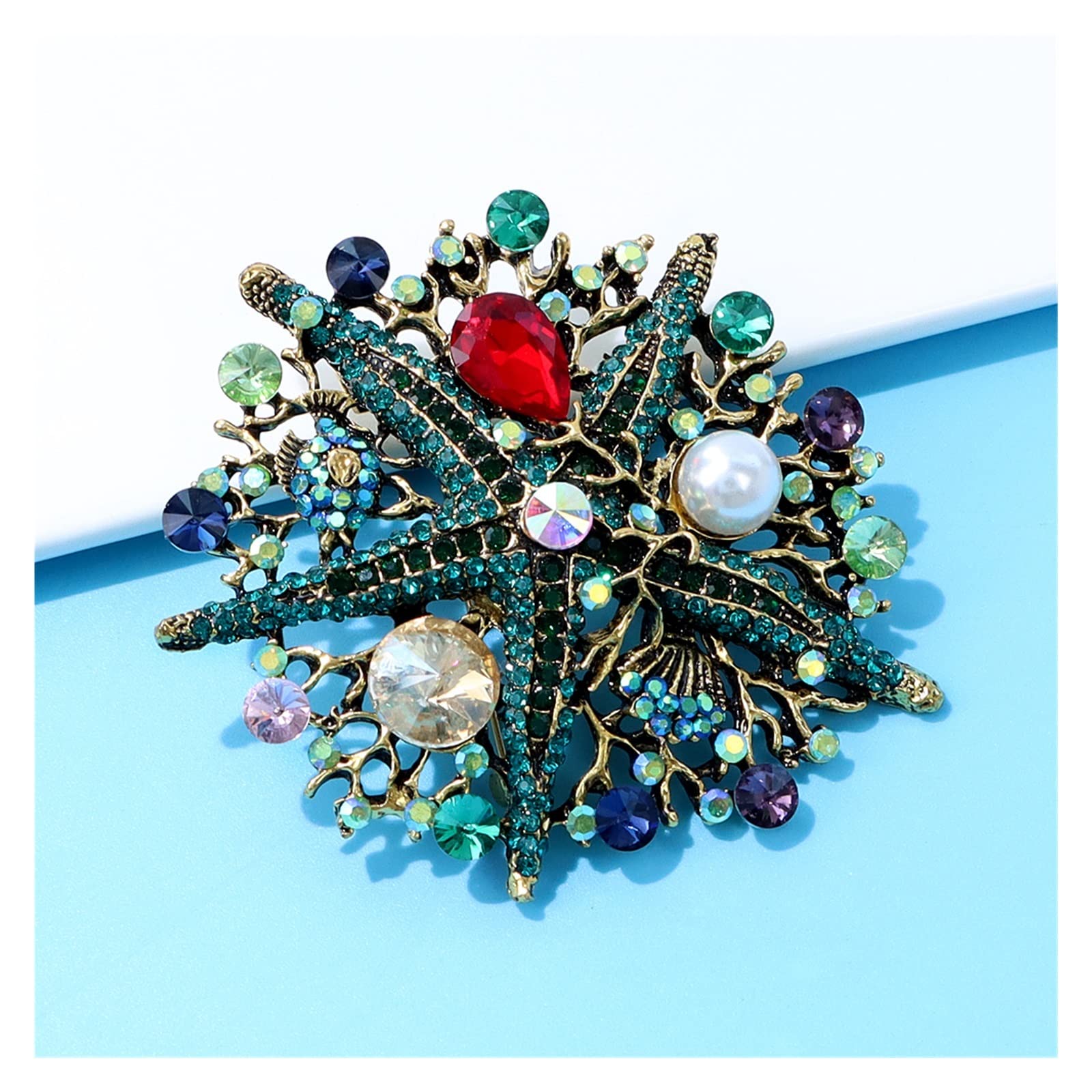 CAREG Bunte volle Strass Seestern Broschen passend for Frauen Vintage Meer Design Pin große Pin neu Durable