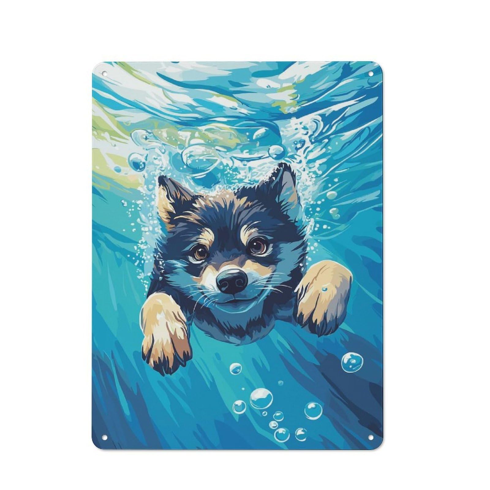 Junmoney Style Dog Swimming Underwater Rustic Metal Sign 40X30cm, Barn Farmhouse Wall Decor For Kitchen, Cottage, Porch Or Garden Room
