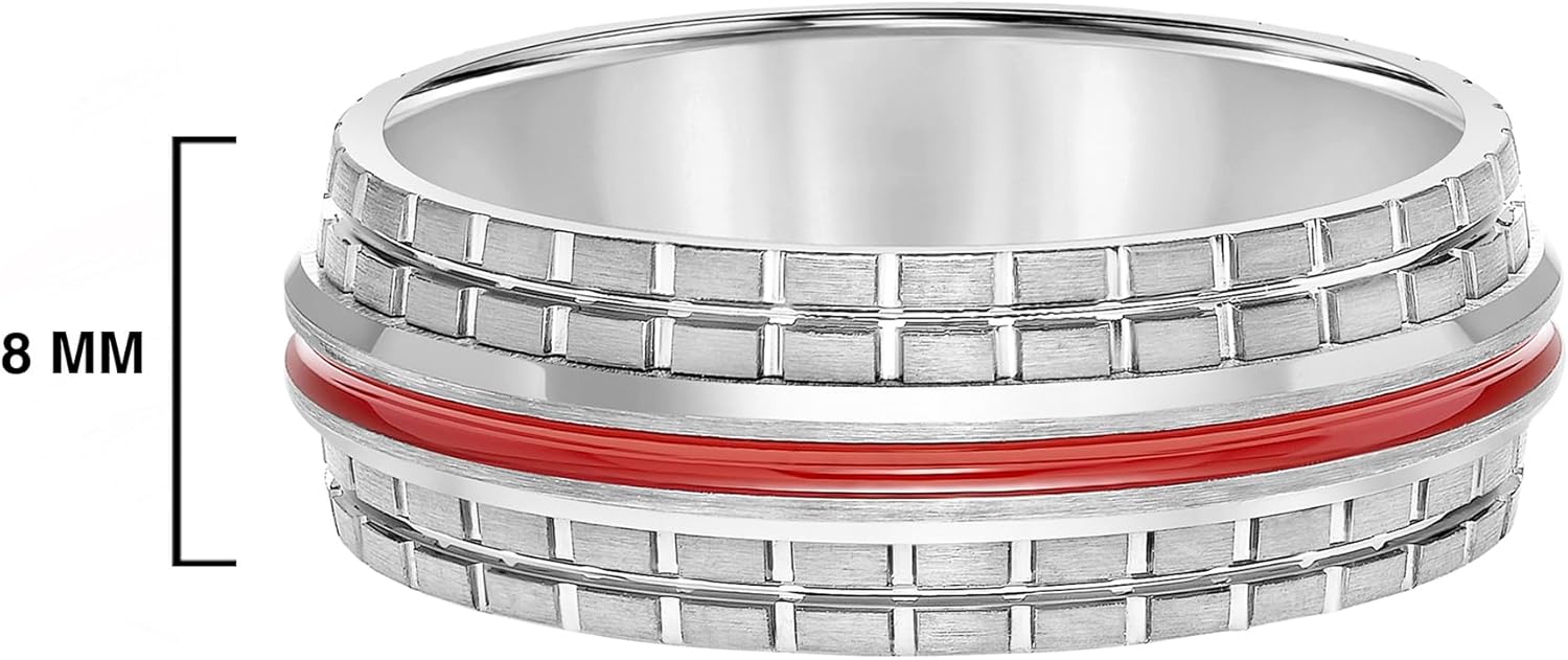 Brilliant Expressions Men’s Tungsten Carbide Wedding Band – 8.5mm Grey & White Matte Finish Ring with Red Plated Center Line, Flat Profile, Comfort Fit, Scratch Resistant & Hypoallergenic - Image 4
