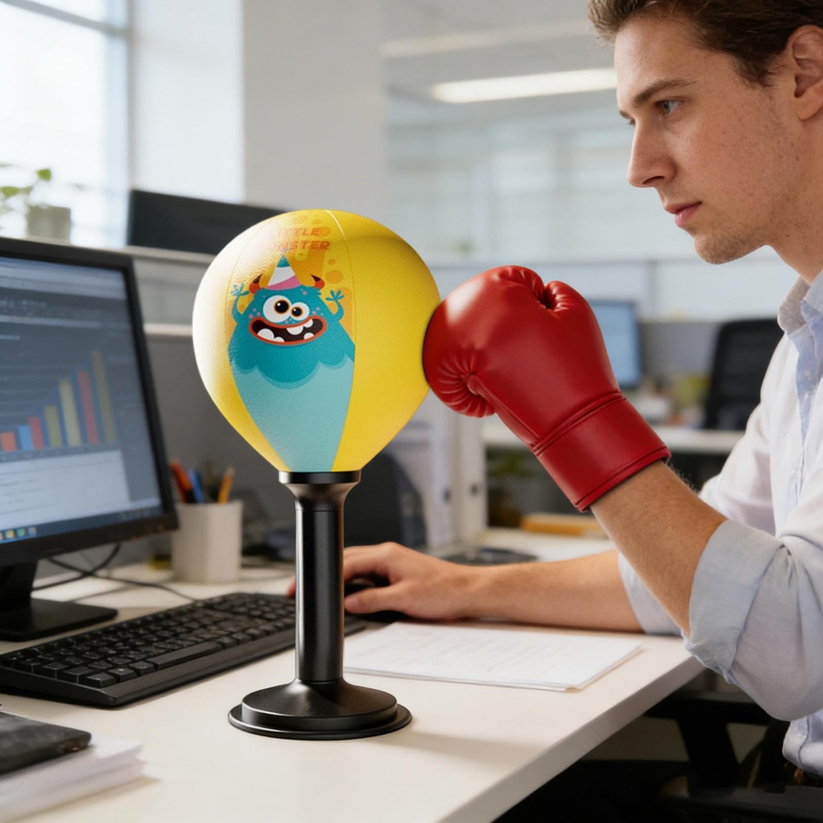 Borsa Boxe Ufficio – Giocattolo di allenamento reazione sul tavolo, ventosa stabile, Mini, design compatto, migliora coordinamento Mano-occhio, sessioni rapide | per casa ufficio palestra