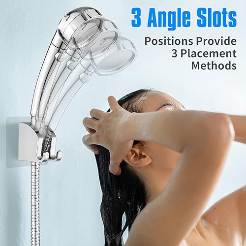 Miniatura 10 de JONKEAN Soporte de cabezal de ducha de mano con 2 ganchos para colgar, soporte de cabezal de ducha adhesivo fuerte, soporte de varilla de ducha