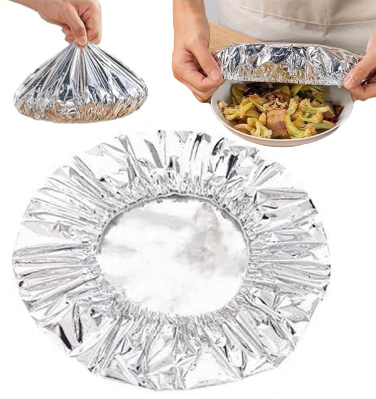 Thuchenyuc 50Pcs Repeatable Aluminium Foil Film Insulation Cover, Stretch Food Covers For Dishes Aluminum Foil Food Covers Reusable Elastic Bowl Covers Adjustable Food Storage Covers For Kitchen(50Pcs)