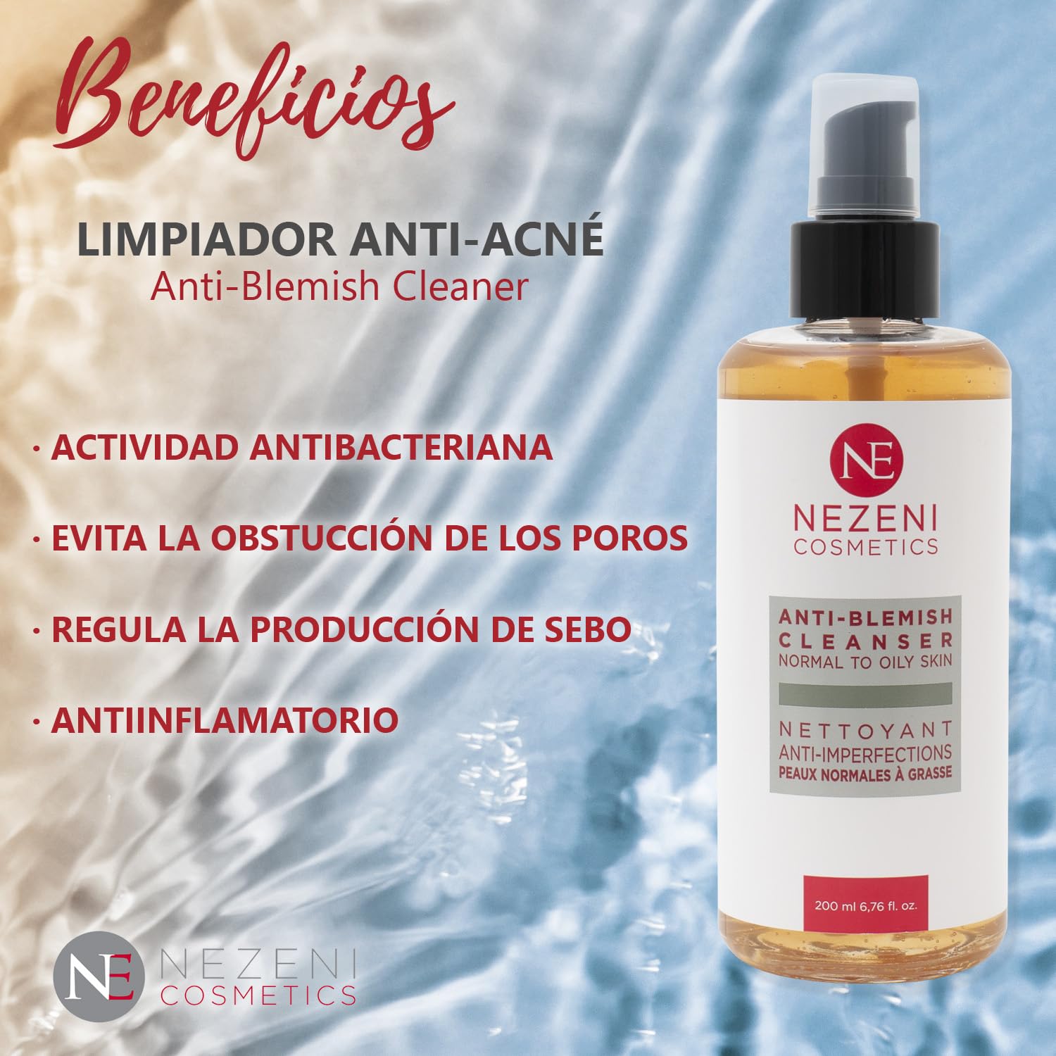 Nezeni Limpiador Facial Acné con Ac. Shikimic – 200 ml - BAJO CONSERVANTES 2 años caducidad cerrado