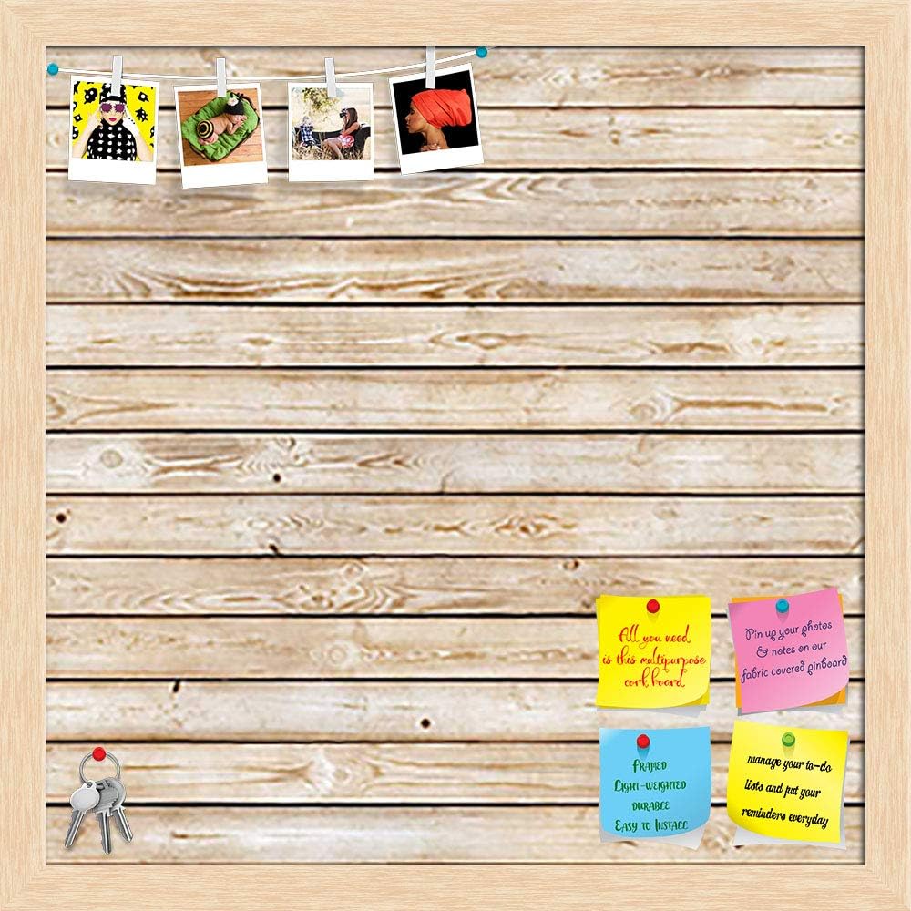 ArtzFolio Natural Texture | Bulletin Board Notice Pin Board | Vision Soft Board Combo with Thumb Push Pins & Sticky Notes | Natural Brown Frame | 16 x 16 inch (41 x 41 cms)