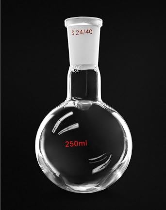 QWORK Glass 250ml Single Neck Flat Bottom Boiling Flask, 24/40 Standard Taper Outer Joint, 250ml