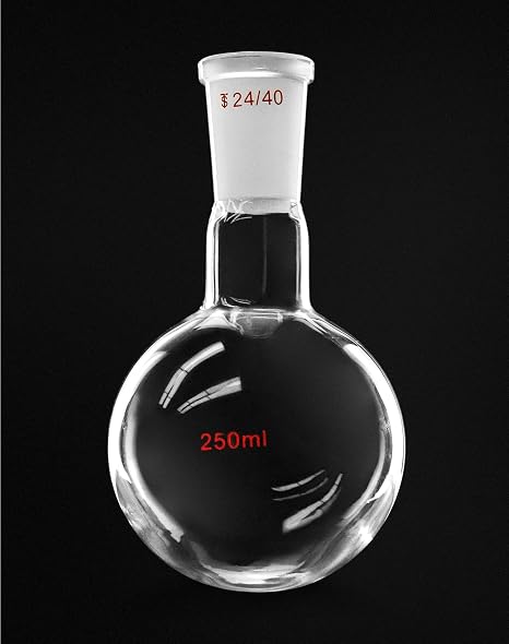 QWORK Glass 250ml Single Neck Flat Bottom Boiling Flask, 24/40 Standard Taper Outer Joint, 250ml