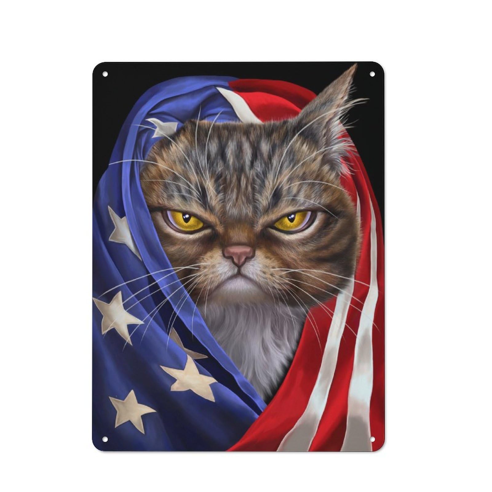 Junmoney Tabby Cat Usa Patriot Retro Tin Wall Plaque 40X30cm For Studio Or Craft Room, Winter Wall Decor For Creative-Space Collectors