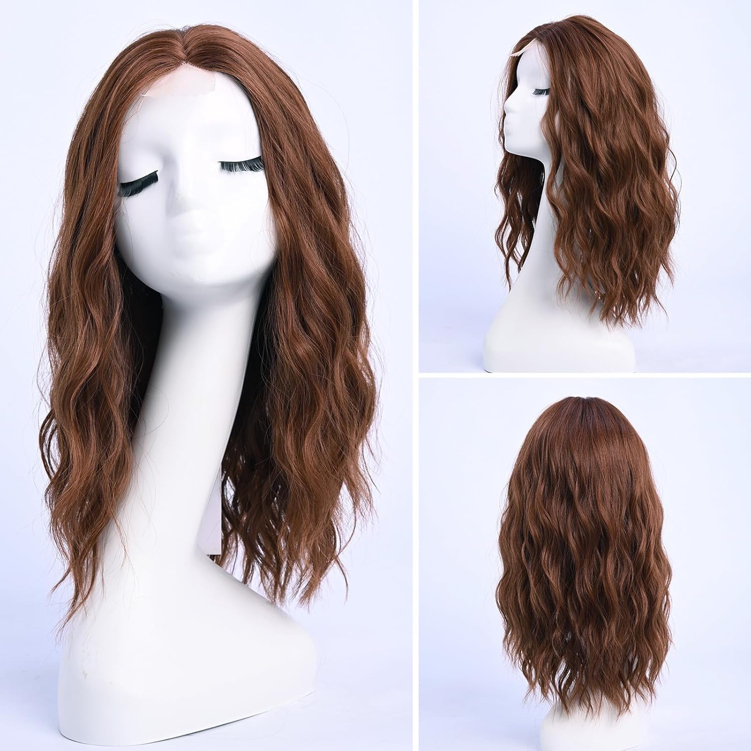 YaissmyLu Medium Length Dark Auburn Wavy Wigs for Women 18 Inch Middle Part Wavy Wig Natural Looking Synthetic Heat Resistant Fiber Wig for Daily Party Use (18 inch) - Image 2