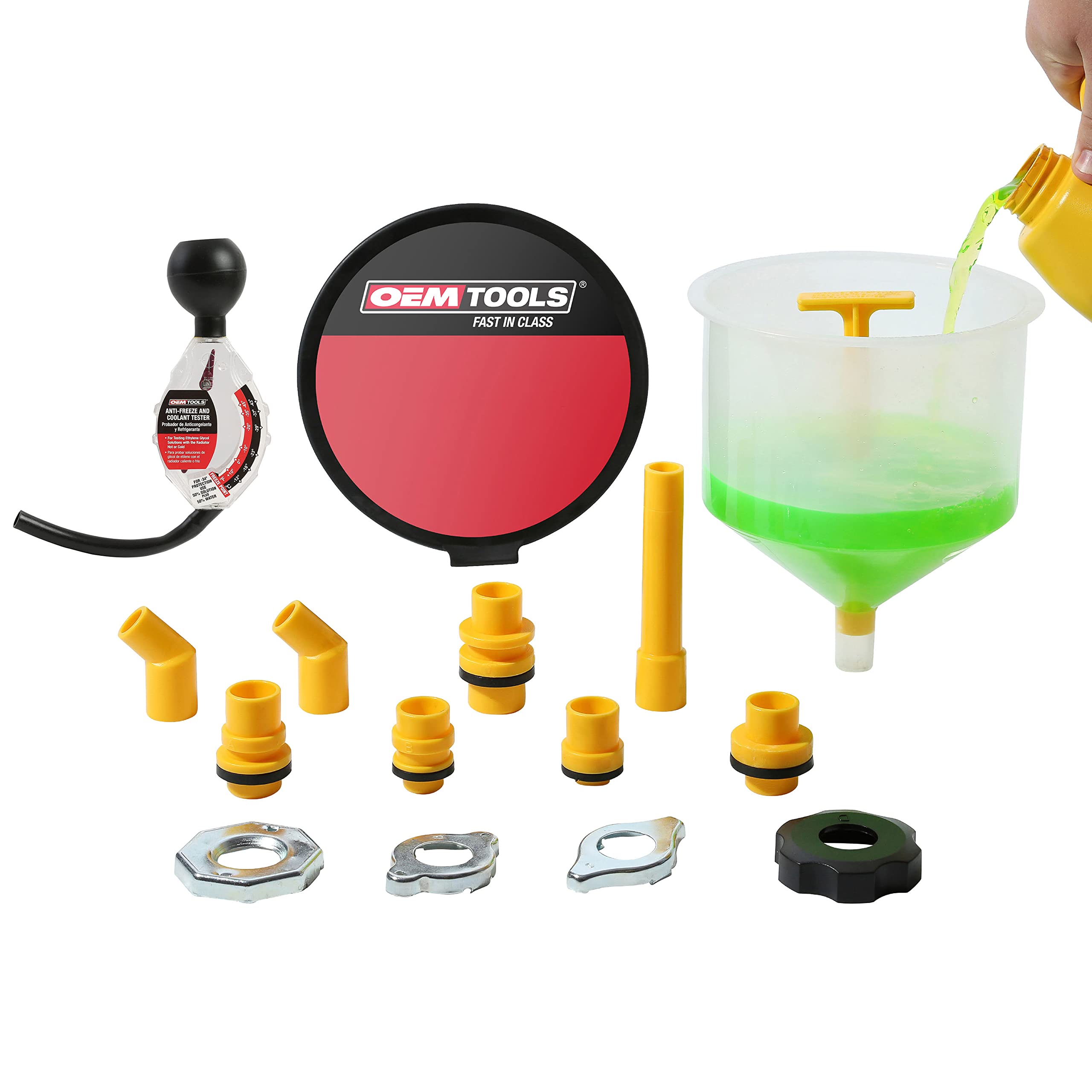 OEMTOOLS 87045 No Spill Coolant Filling Funnel Kit with Coolant Tester, No Spill Coolant Funnel