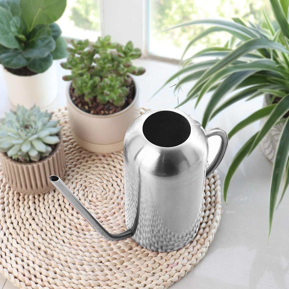 Watering Can Indoor Outdoor Plants, 50oz/1500ml Garden Long Spout Watering Cans, Stainless Steel Plants Watering Can Pot for Indoor House Plants Bonsai Flower Decorative