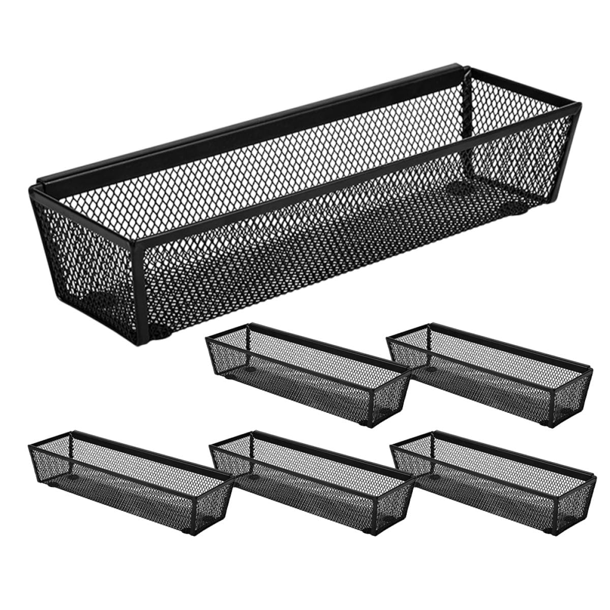 Organisateur de Tiroir à Couverts et Facile à Nettoyer 6pcs en Fer Noir avec Bras Imbriqués, Grosse Capacité pour Bureau et Rangement Cuisine