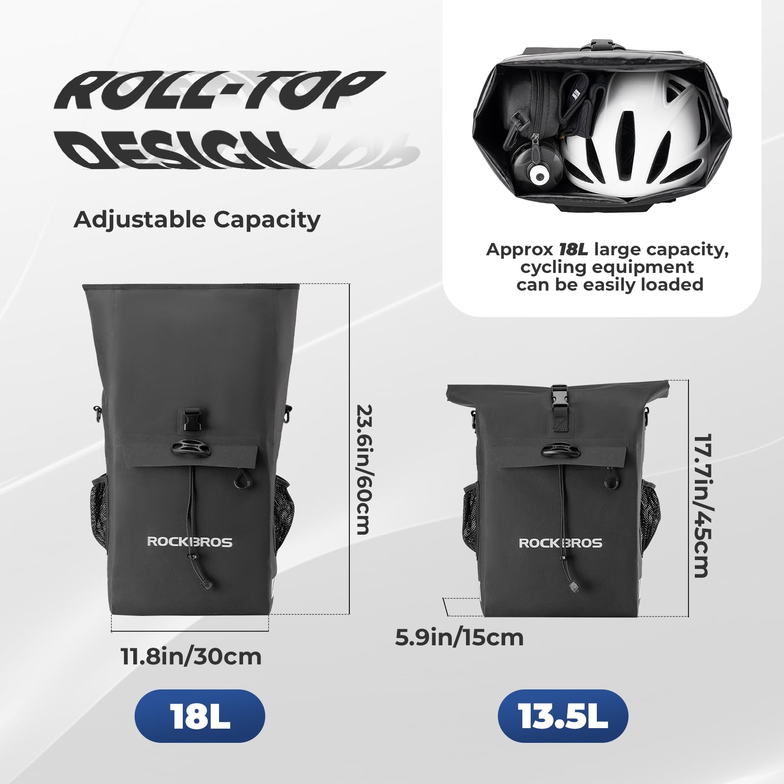 ROCKBROS Borse Bici Posteriore Laterali, Borsa Bicicletta Portapacchi, Zaino Impermeabile, Portabagagli Multifunzionali con Capacità Massima 18L, Ideale per Ciclismo, Escursione