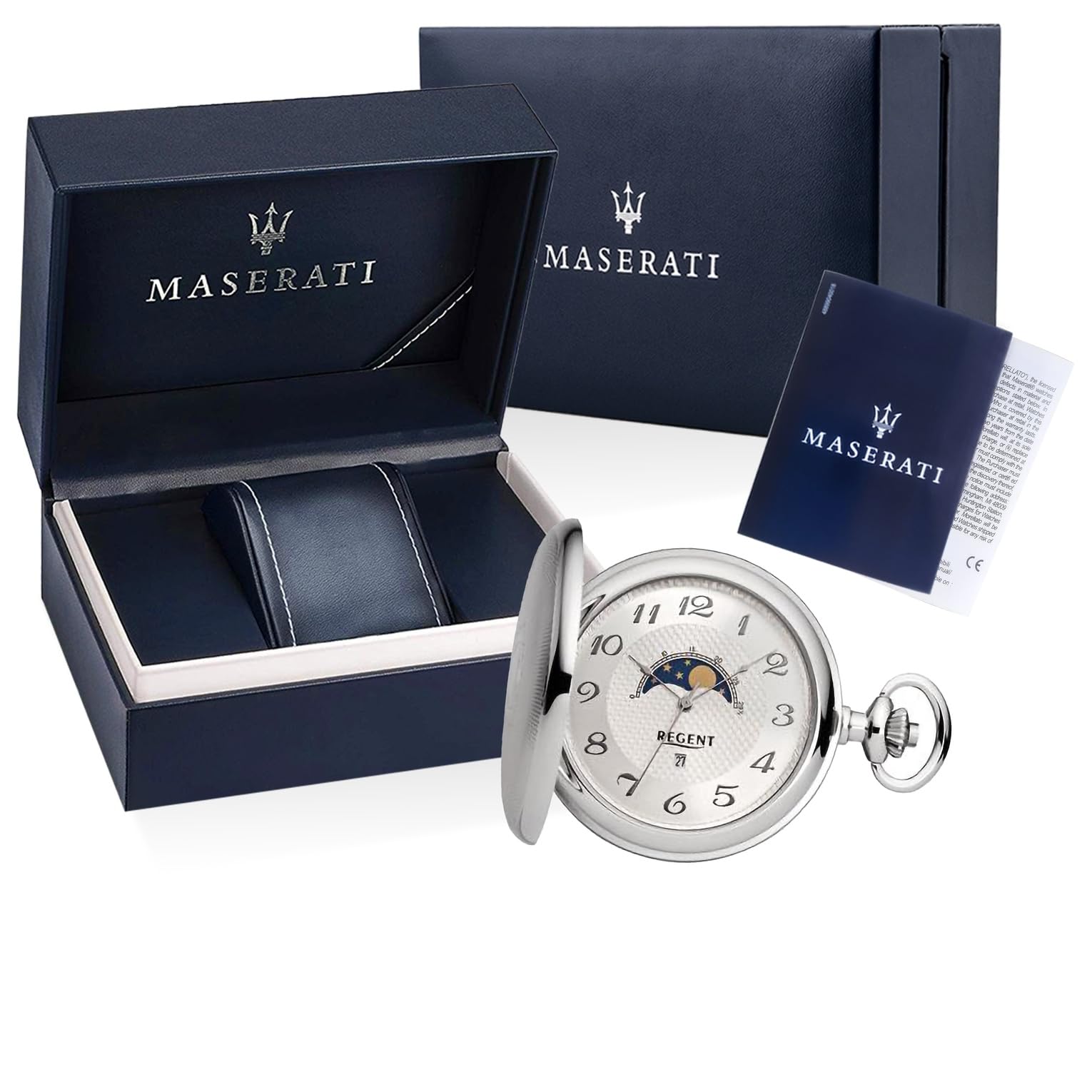 Regent Savonnette - Reloj de Bolsillo para Hombre (50 mm, Cuarzo, números arábigos, Fecha, Fase Lunar)