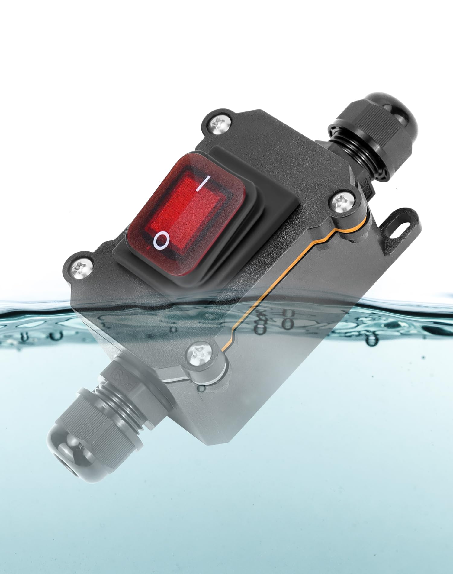 QWORK® Interruptor de cable en línea impermeable IP65 con luz indicadora roja, 220V 30A, DPST de 4 pines, control de encendido/apagado de doble posición