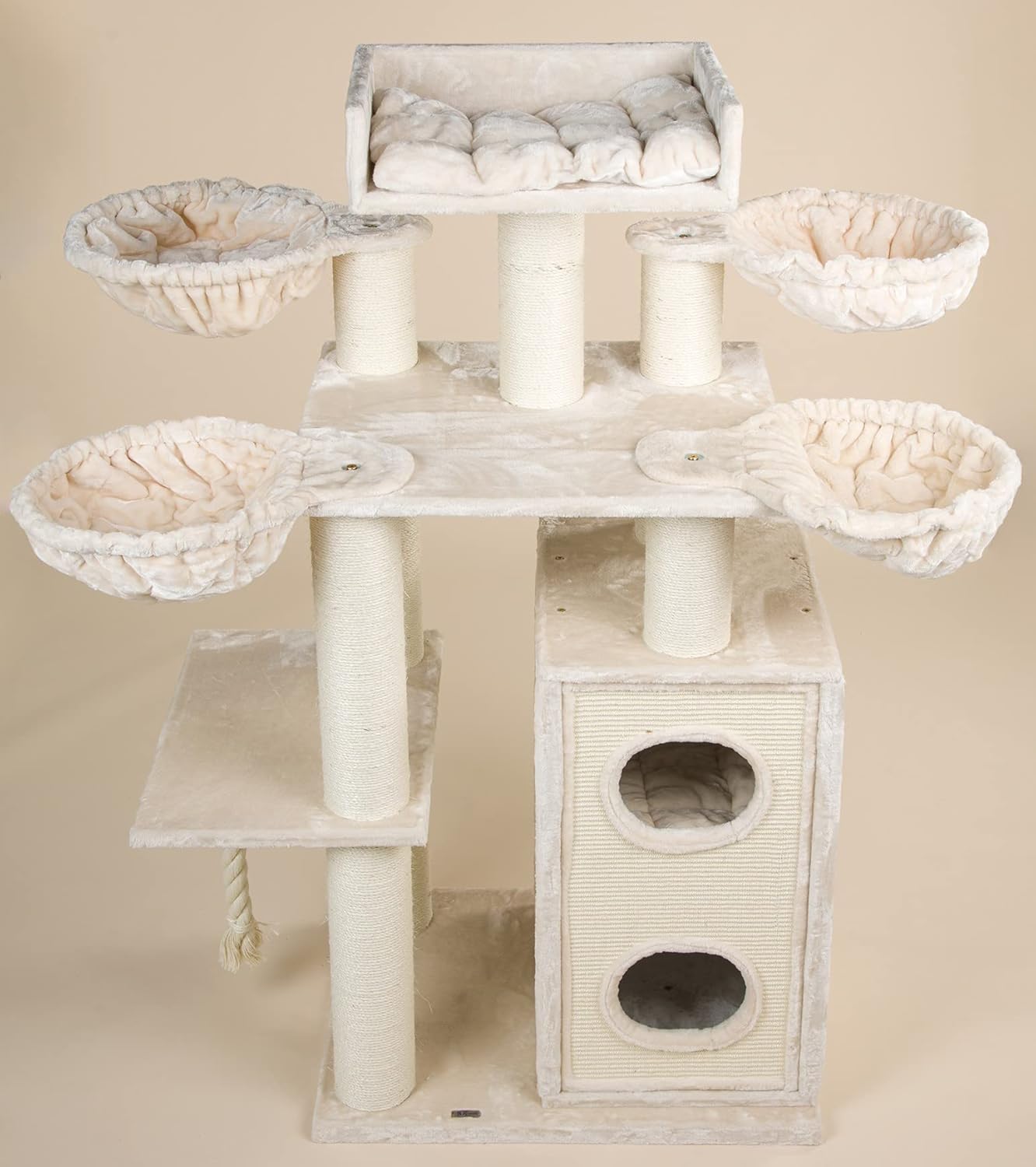 RHRQuality Cat Tree for large cats - Cat Paradise - Large Cat Scratching Post XXL Cat Scratching Post for Maine Coon Large Cat Tree Heavy Cat Climbing Tree Scratching Furniture (Plus, Beige) 4