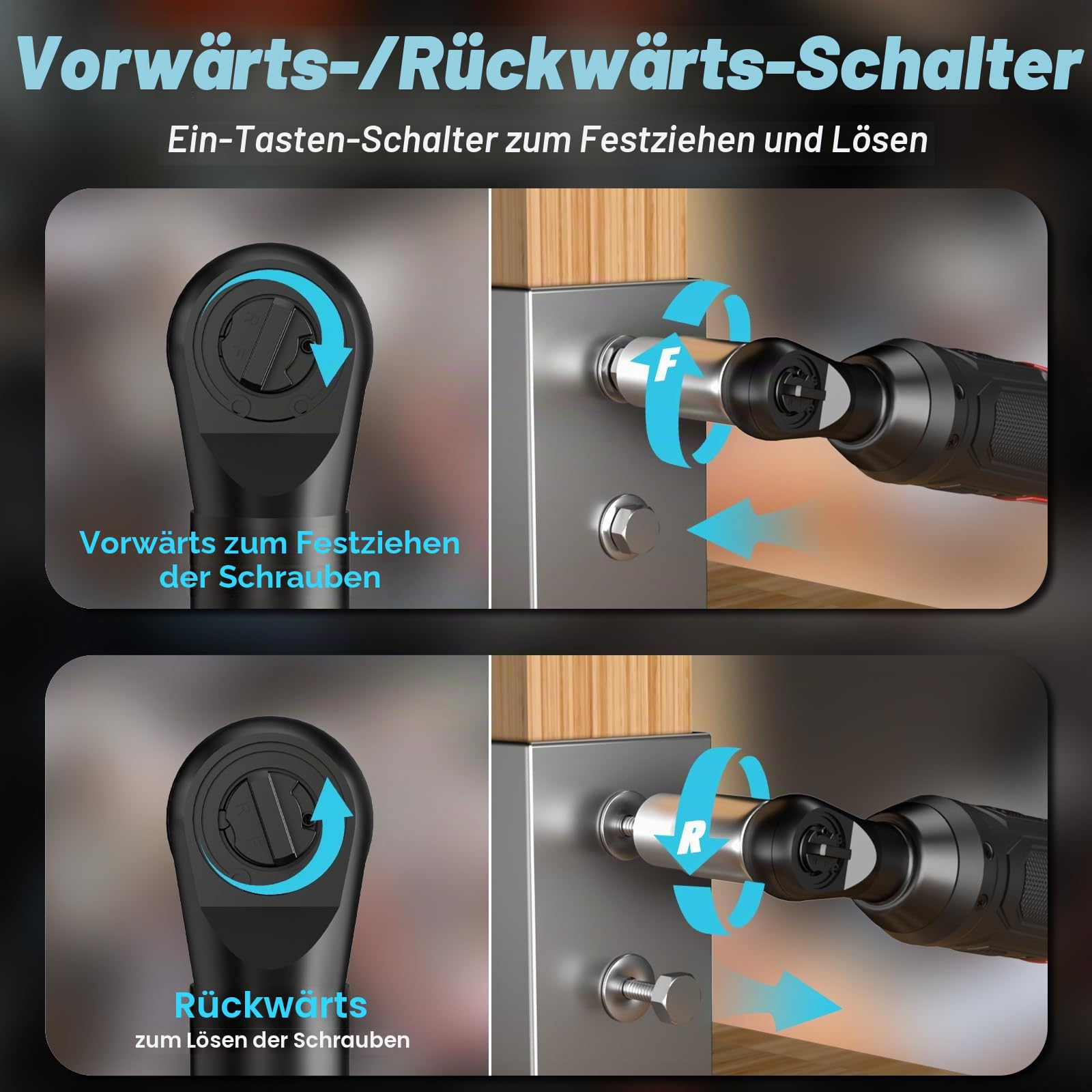 PULITUO Elektrische Ratschenschlüssel Set, 12V Akku Ratschenschlüssel 3/8" mit 2pcs 2000mAh Akkus und Ladegerät, 50N.m, 10 Steckdosen und LED-Licht