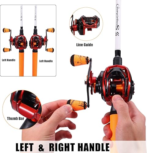 Miniatura 3 de Sougayilang Combo de caña de pescar y carrete, caña de pescar mediana con carrete de fundición, combo de baitcaster, mango de superpolímero