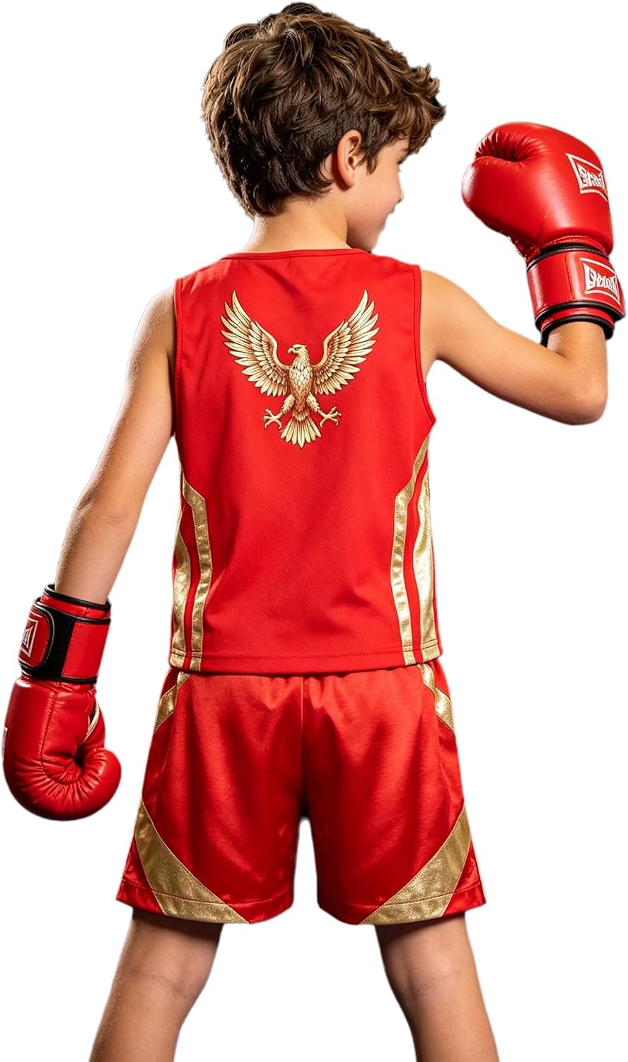 Boys Youth Fight Shirt Set Boxing Training Outfits Quick Dry Boxer Outfit Mma Tank Top and Short Set Red 10 Years