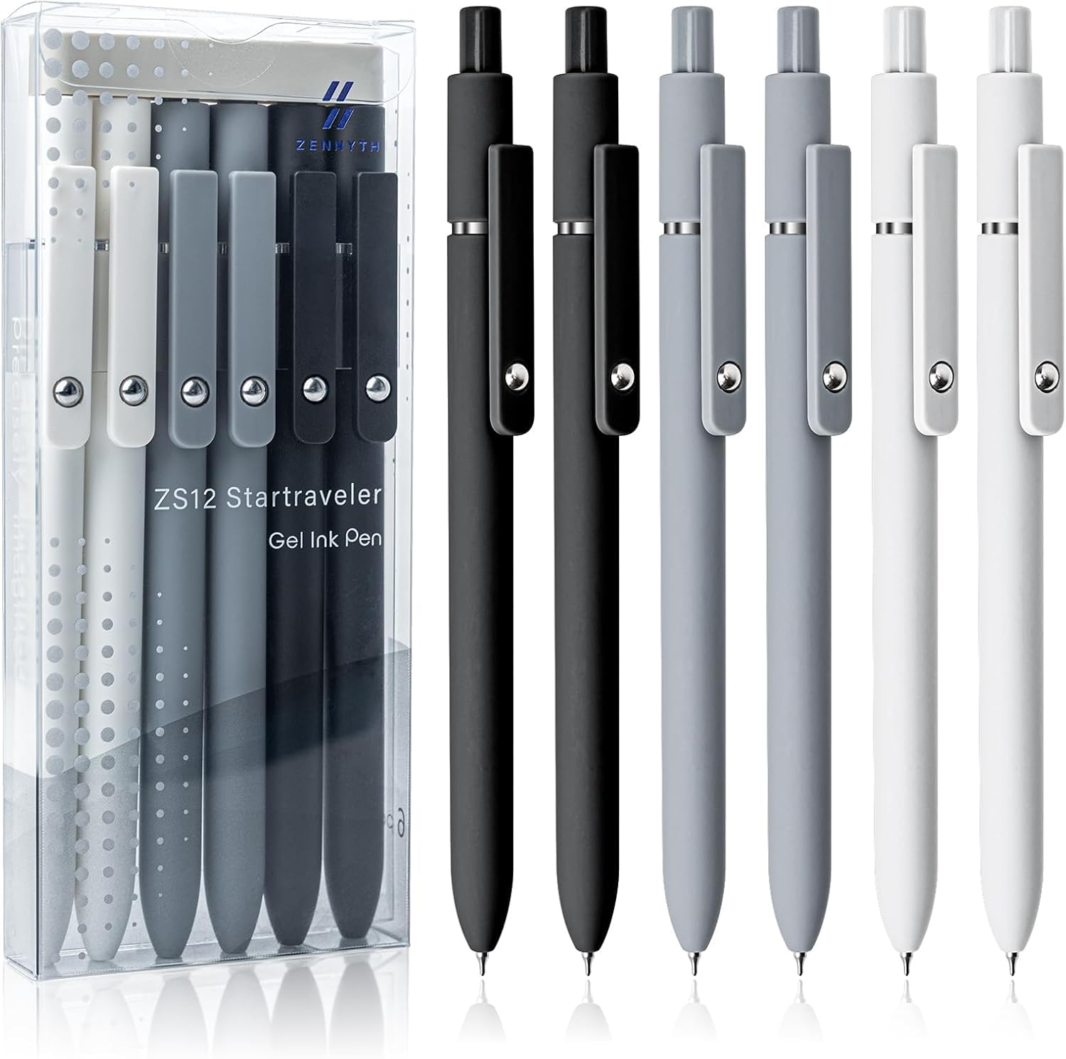 6 PCS Retractable Gel Pens Set, Quick Dry Black Ink 0.5mm Fine Point Pens, Smooth Writing Rollerball Gel Ink Pens with Soft Touch Grip for School, Office & Home Use (Black White Grey)-image-20